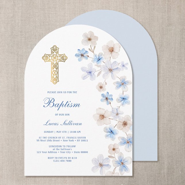 Blue White Anemones Arch Baptism Invitation (Creator Uploaded)