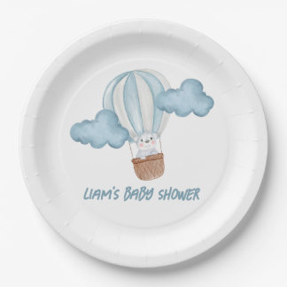 Blue & White Animal Baby Shower Editable Paper Plate