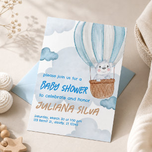 Blue &White Animal Baby Shower Invitation editable