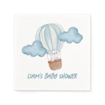 Blue & White Animal Baby Shower Napkins Editable