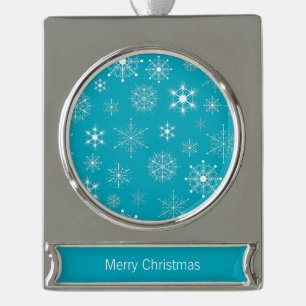 Blue & White Assorted Christmas Snowflakes Pattern Silver Plated Banner Ornament