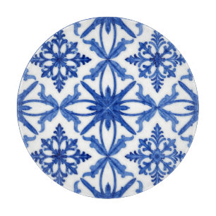 Blue White Azulejo Tile Floral Pattern Cutting Board