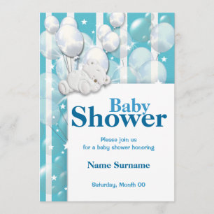 Blue white baby shower boys invitation