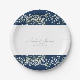 Blue & White Babys Breath Floral Wedding Plates