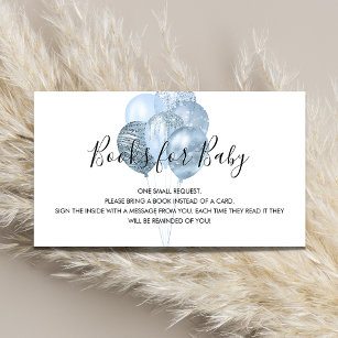 Blue white balloons boy baby shower book request enclosure card