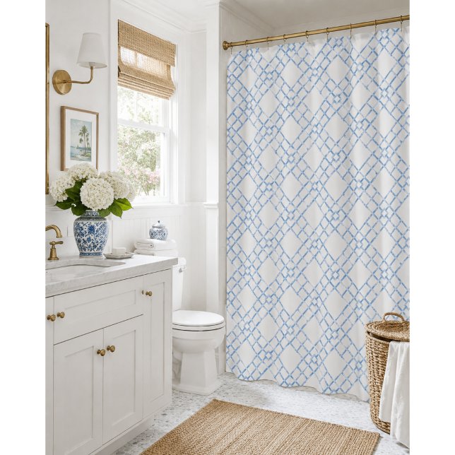 Blue & White Bamboo Trellis  Shower Curtain (Creator Uploaded)