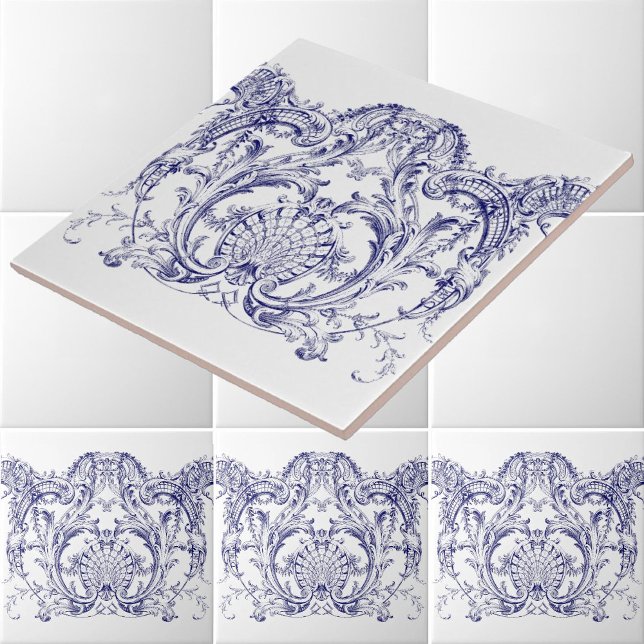 Blue & White Baroque Rococo Cartouche Frieze Tile (Creator Uploaded)