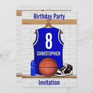 Blue White Basketball Jersey Birthday Party Invitation
