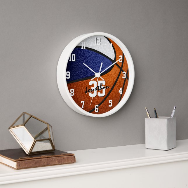 blue white basketball kids sports room decor clock (Office)