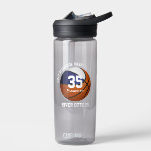 Blue white basketball team colours girls boys water bottle