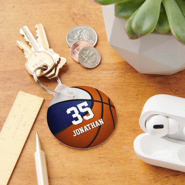 Blue white basketball team spirit kids custom key ring (Desk)