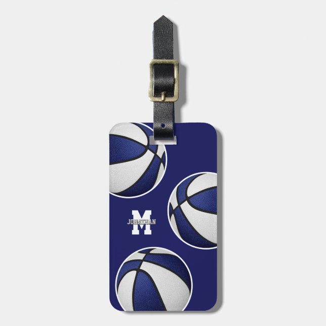 blue white basketball travel team colours luggage tag (Front Vertical)
