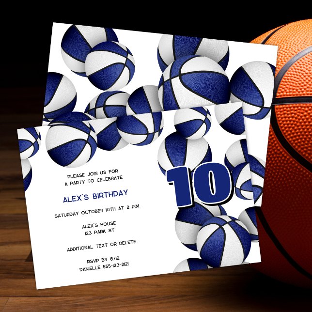blue white basketballs boys girls birthday party invitation (Creator Uploaded)