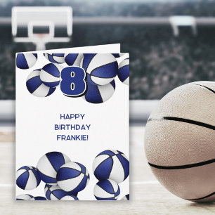 blue white basketballs kids birthday card
