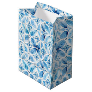Blue White Batik Floral Bridal Shower Medium Gift Bag