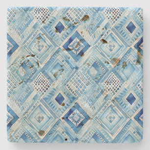 Blue White Batik Square Jewel Stone Coaster