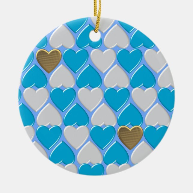 Blue, white Bavarian pattern. Ceramic Tree Decoration (Front)
