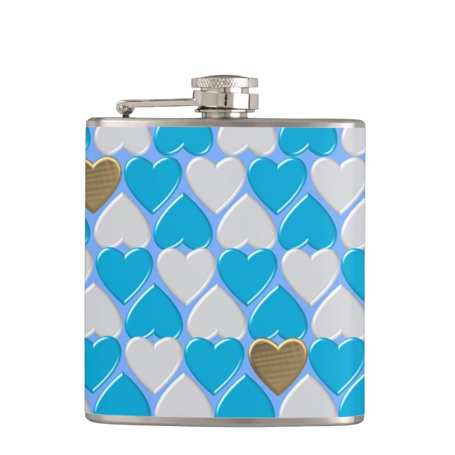 Blue, white Bavarian pattern. Hip Flask (Front)