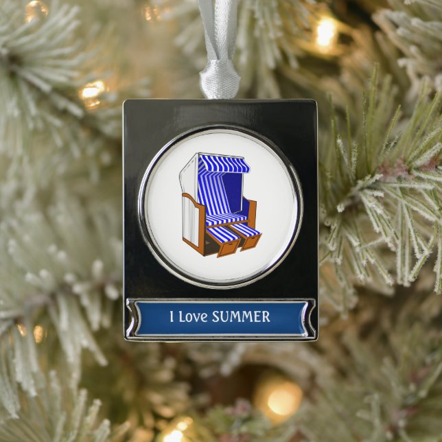 Blue & White Beach Chair Themed Summer Ornament (Tree)