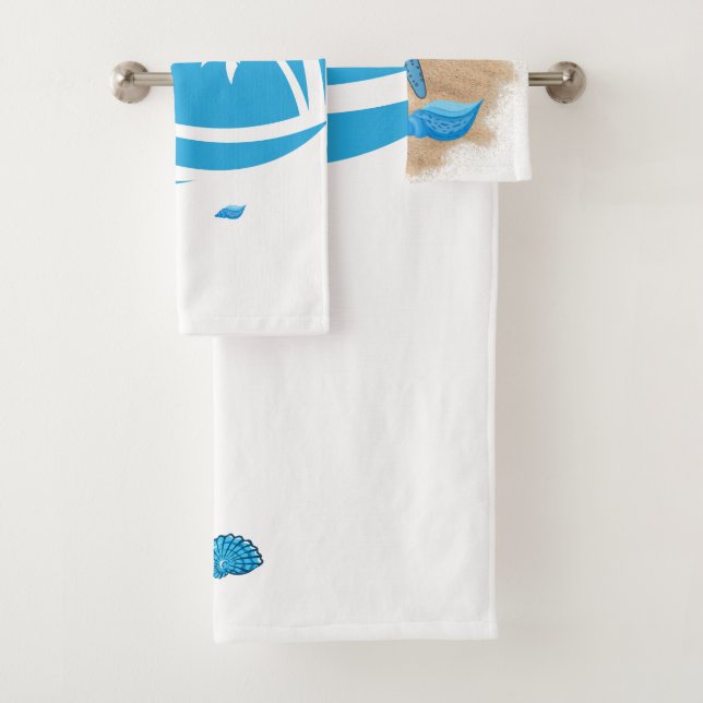 Blue & White Beach Design Towel Set (Insitu)