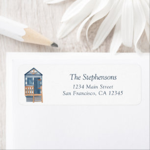 Blue White Beach House Coastal Return Address