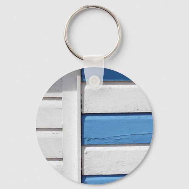 Blue & White Beach Huts Pattern Key Ring (Front)