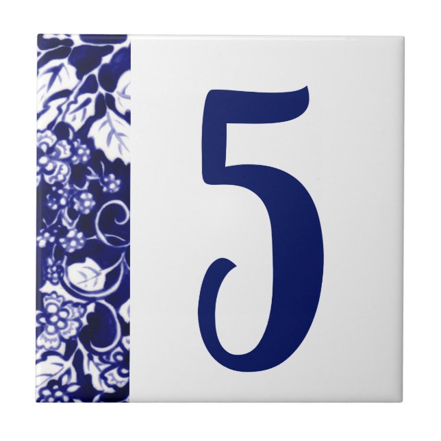 Blue White Berry Vine Flower House Number Template Tile (Front)