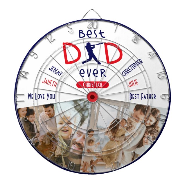 Blue White Best Dad Ever Cool Modern Fathers Day  Dartboard (Front)