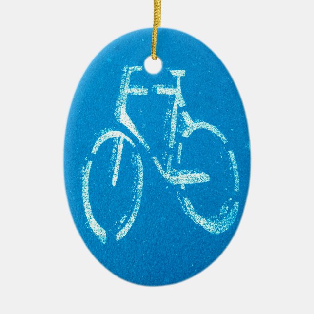 Blue White Bicycle, Cycling Bicycles Sign Ceramic Tree Decoration (Front)