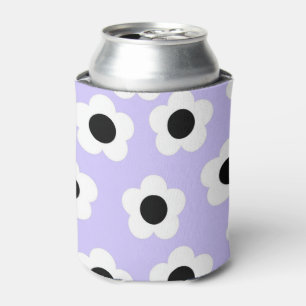 Blue White Black Floral Elegant Tropical Flower Can Cooler