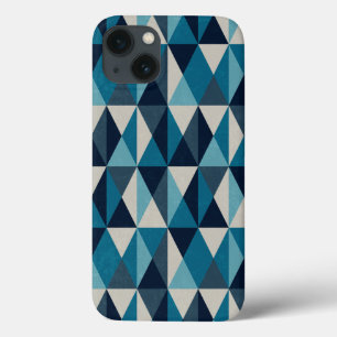 Blue White Black Geometric Rhombic Pattern iPhone 13 Case