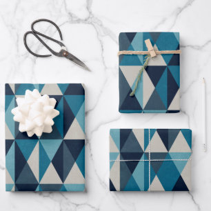 Blue White Black Geometric Rhombic Pattern Wrapping Paper Sheet