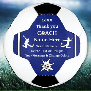 Blue, White, Black Personalised Soccer Coach Gifts Ball