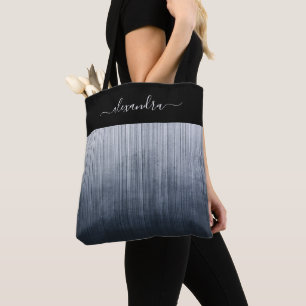 Blue White Black rustic ombre personalised striped Tote Bag