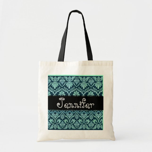 Blue White Black Wedding Damask Bridesmaid Bag (Front)