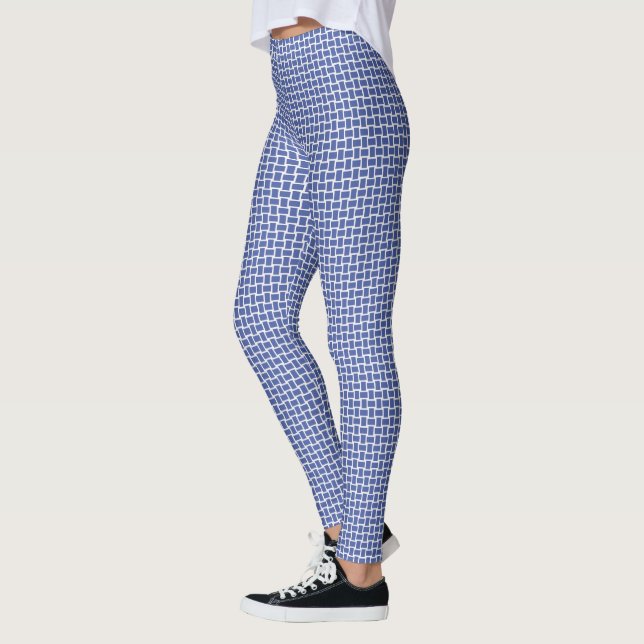 Blue White Block Pattern Leggings (Left)