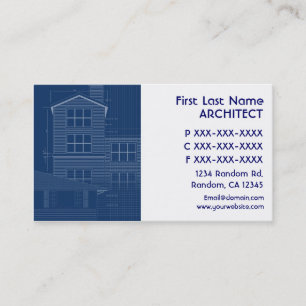 Blue white blueprint architect business cards