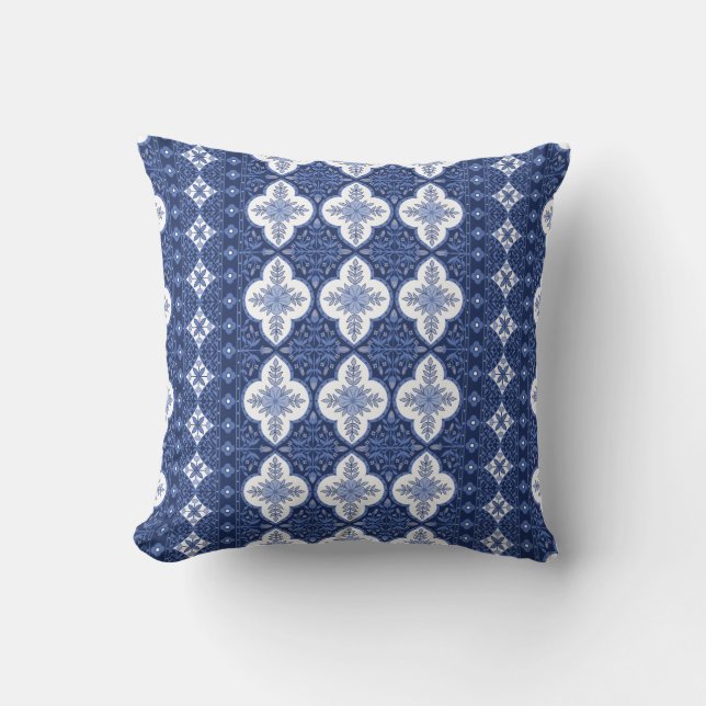 blue-white bohemian-design pattern  cushion (Front)
