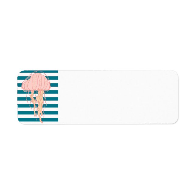 Blue White Bold Stripes Jellyfish Address Labels (Front)