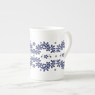 Blue & White Bone China Mug - Elegant