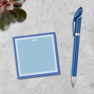 Blue White Borders Monogrammed Post-it Notes