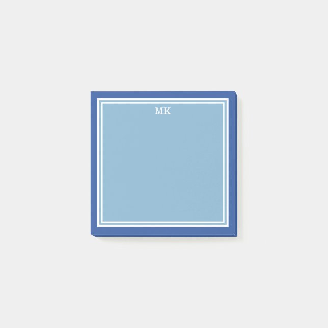 Blue White Borders Monogrammed Post-it Notes (Front)
