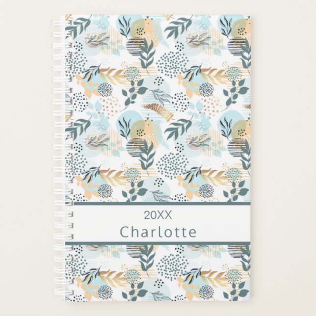 Blue white botanical foliage monogram planner (Front)