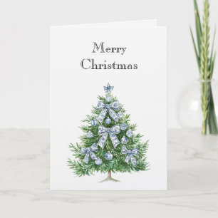 Blue White Bows Christmas Tree Card