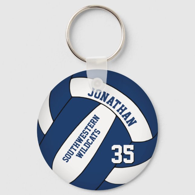 blue white boys team name volleyball key ring (Front)