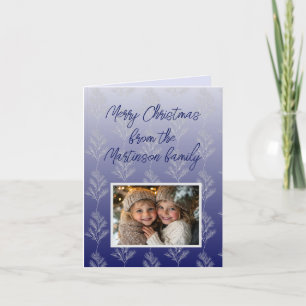 Blue White Branches Pattern Photo Christmas Holiday Card