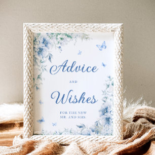 Blue White Bridal Shower Advice and Wishes  Poster