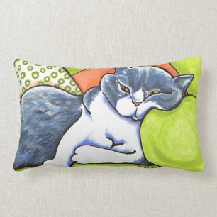 Blue White British Shorthair Cosy Off-Leash Art™ Lumbar Cushion