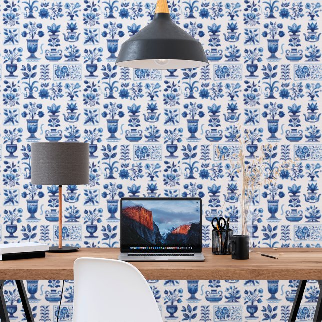 Blue White Bromyardale Delft Tile Wallpaper (Creator Uploaded)