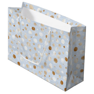 Blue White Brown Dots Birthday Large Gift Bag